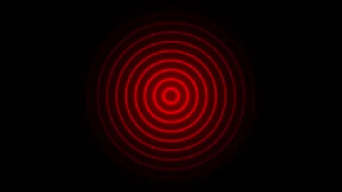 Red neon animated pulsing concentric circles radio ripple wave loop on 4k b.. Stock Footage 344205391