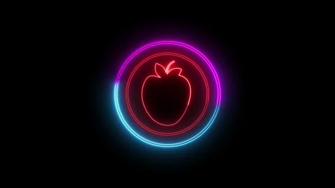 Red neon apple outline inside glowing pink and blue circle on black backgro.. Stock Footage 334123773