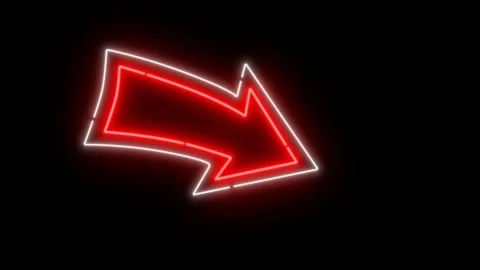 Red neon arrow pointing down right with flickering light effect on black backgro Stock Footage 334095274