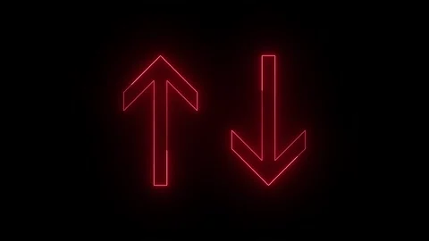 Red neon arrows pointing up and down on black background Stock Footage 318596231