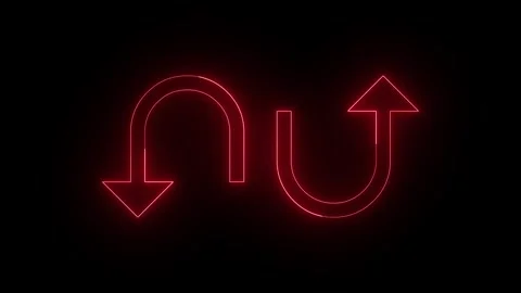 Red neon arrows showing direction change and progress on black background Stock Footage 318596238
