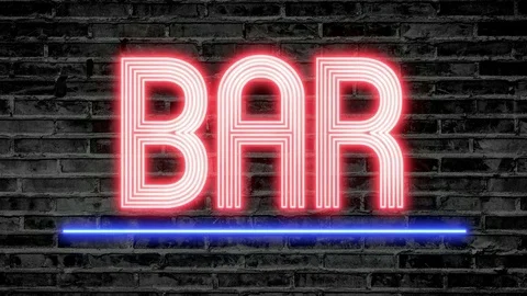 Red neon bar sign. Loop able Stock Footage 79343948