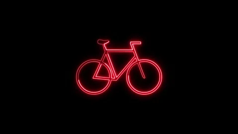 Red neon bicycle animation flickering against dark background. Stock Footage 337082039