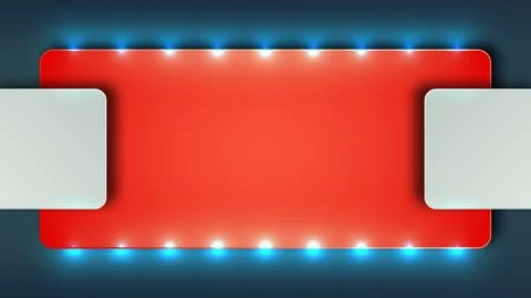 Red neon border background template with glowing blue led lights and blank .. Stock Illustration
