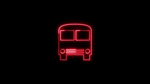 Red neon bus icon animation on black background for transport art. Видео 337082043