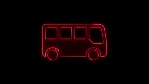 Red neon bus icon slowly appears on black background, modern transportation.. Stock Footage 345549989