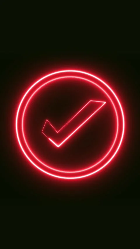 Red Neon Check Mark Inside a Circle on mobile video Black Background tick c.. Stock Footage 321631754