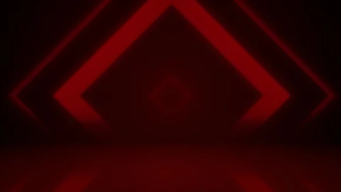 Red neon chevron diamond background layered glowing lines, dark reflective floor Stock Footage 340418711
