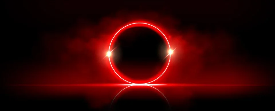 Red neon circle light frame and cloud smoke effect Stock Illustration