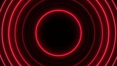 Red neon circles expand and contract on dark background, seamlessly looping Stock Footage 342136874