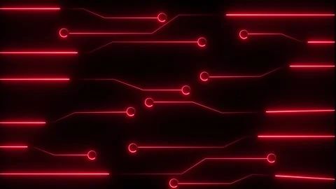 Red neon circuit board pattern with circular connection points on a animate.. Stock Footage 332060955