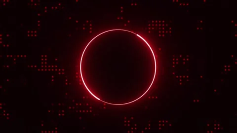 Red neon circular frame animation on digital grid background, technology theme Stock Footage 338316075