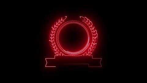 Red neon circular frame with ribbon on black background Stock Footage 318213893