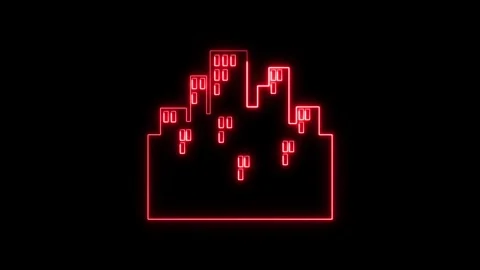 Red neon cityscape animation featuring glowing building outlines. Stock Footage 337082015