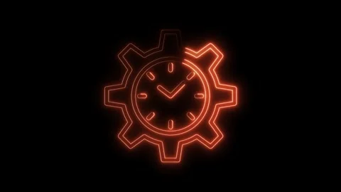 Red neon clock gear icon animated time management process optimization on b.. Video stock 316842521