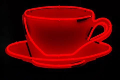 Red neon coffee cup Stockfoto's