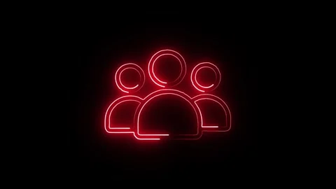 Red neon community icon glowing on black background featuring flickering mo.. Stock Footage 345548181