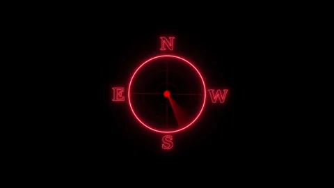 Red Neon Compass Rose with Cardinal Directions and Radar Display on animate.. Stock Footage 334122732