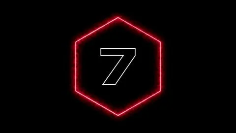Red neon countdown number seven geometric 스톡 일러스트