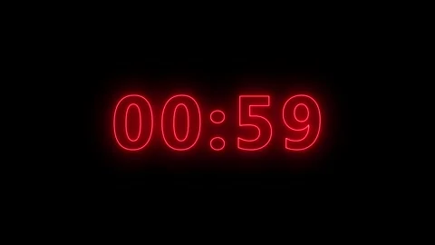 Red Neon Countdown Timer 60 to 0 Seconds on Black Background - 4K Stock Footage 331529007