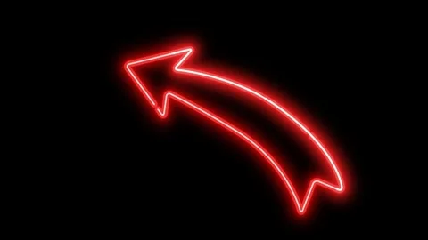 Red neon curved arrow pointing left with glowing flicker effect on black backgro Stock Footage 334095284