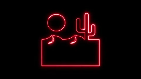 Red neon desert landscape icon glowing in darkness animation footage. 스톡 동영상 337081876