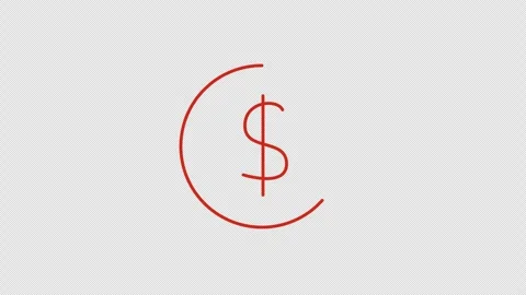 Red Neon Dollar Sign Inside Incomplete Circle on Dark Background currency mon Stock Footage 319054035