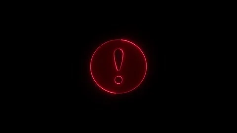 Red neon exclamation mark icon appearing on black background in dynamic cir.. Stock Footage 345550031