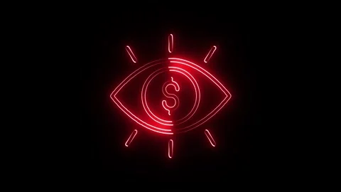 Red neon eye graphic with dollar sign center glowing against black backgrou.. Stock Footage 345548350