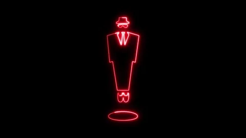 Red neon floating man in suit and hat silhouette animation clip. Stock Footage 337082055
