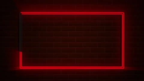 Red neon frame border background with glowing lines. Fluorescent sparkle or Stock Footage 151590427