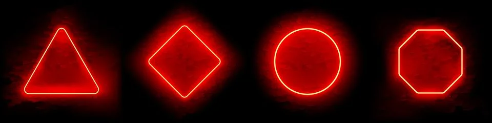 Red Neon Frames Set on Grunge Background Stock Illustration