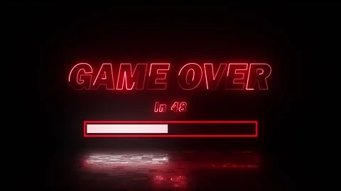 Red neon game over animation with countdown and progress bar on reflective floor Stock Footage 337171823