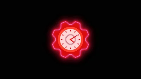 Red Neon gear design counting down clock isolated on Black background Video stock 165608967