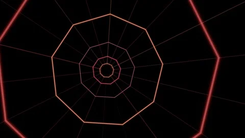 Red neon geometric tunnel motion animation through black dark space for dig.. Vídeo Stock 346092096