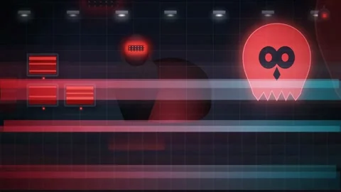 Red Neon Ghost Floating Across Dark Retro Arcade Game Room 스톡 동영상 341455495