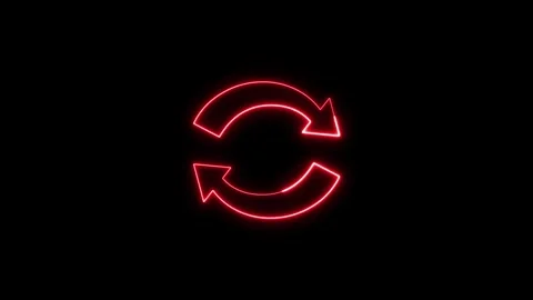 Red neon glow sign rotating cycle arrows on black background loop. 스톡 동영상 337081884
