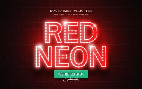 Red neon glow text effect editable Stock Illustration