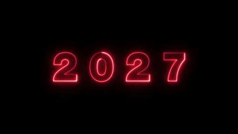 Red neon glowing 2027 year numbers forming on dark black background motion. Stock Footage 345323969
