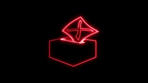 Red neon glowing ballot box icon animation on black background footage. Stock Footage 337082084