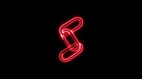 Red neon glowing chain links animation against black background. Stockbeeldmateriaal 337081985