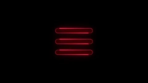 Red neon glowing hamburger menu icon symbol animation forming on black back.. Stock Footage 345550096