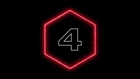Red neon glowing hexagon countdown four Stock Footage 328385864