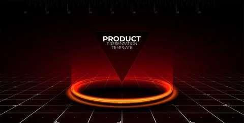 Red neon glowing ring on floor. Circle podium or teleport. Futuristic produ.. 스톡 일러스트