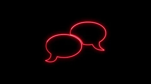 Red neon glowing speech bubble icon flickering on black background. 動画素材 337081745