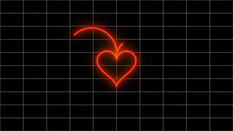 Red neon heart forms animating in sequence against a dark grid backdrop wit.. Video stock 342513491