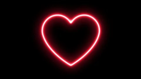 Red Neon Heart Outline Drawing Animation on Black Background – Glowing Love Stock Footage 343756702