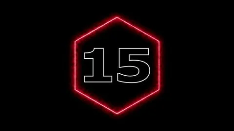Red neon hexagon frame with number fifteen 스톡 일러스트