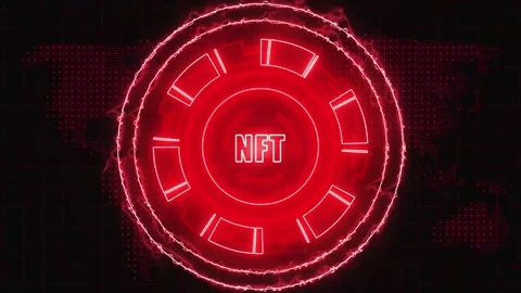 Red Neon HUD Element with NFT Text and Dotted World Map animated Background.. Stock Footage 331931768