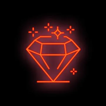 Red neon icon of a shining diamond on a black background Stock Illustration